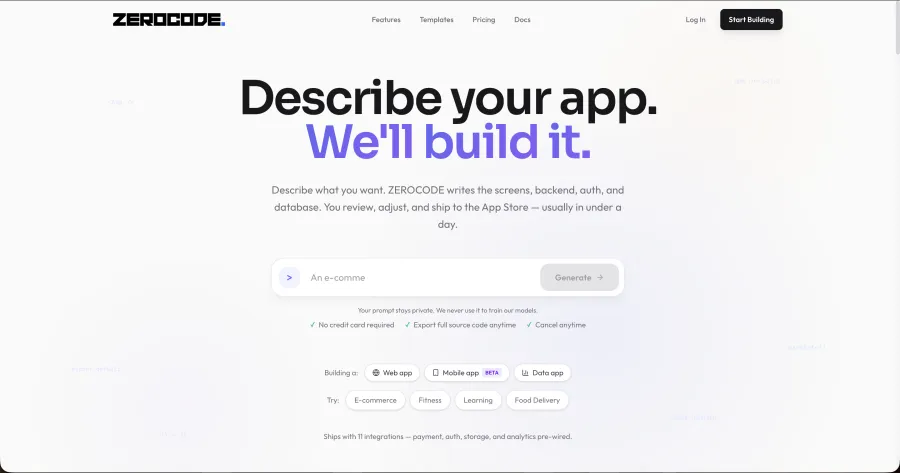 ZerocodeAI product screenshot